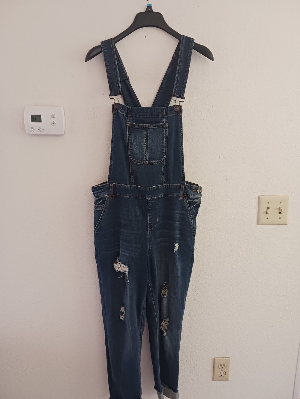 Women's Distressed Denim Overall Jeans